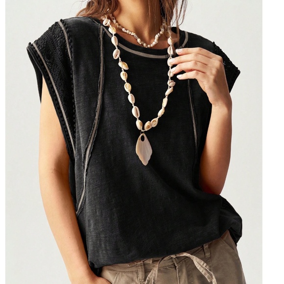 Boho Batwing Lace Sleeve Reverse Stitch Top - Picture 1 of 8